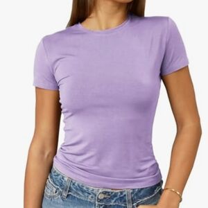 Abardsion Women's Casual Basic Going Out Crop Tops Slim Fit Short Sleeve Crew M